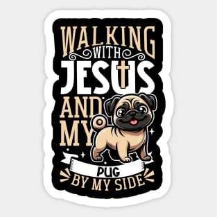 Jesus and dog - Pug Sticker
